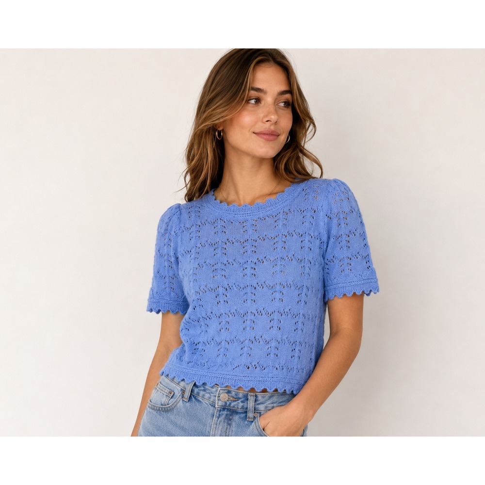 Sam Edelman‎ Pointelle Knit Sweater Womens XS Periwinkle Blue